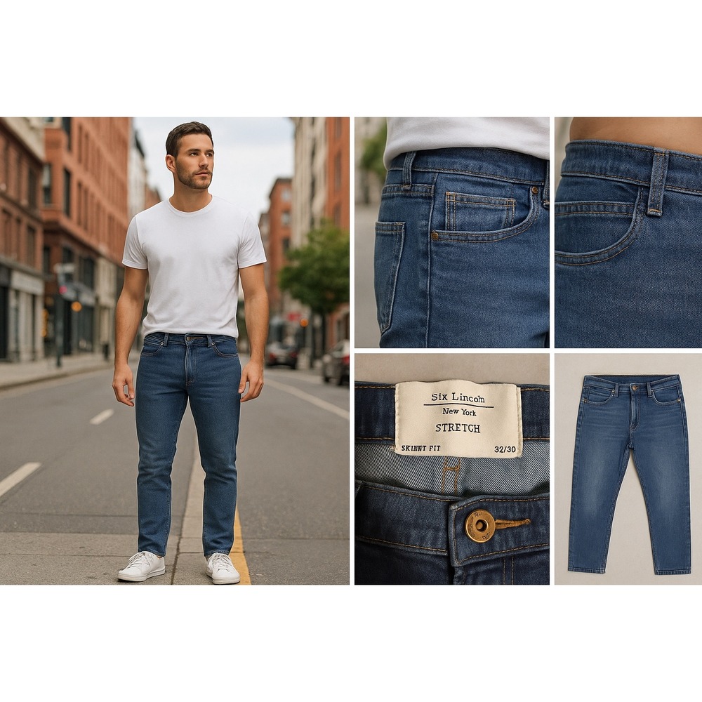 Six Lincoln New York Stretch Skinny Fit Jeans Blue 32x30 Men's‎ Casual Denim